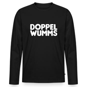 Doppel WUMMS. Zitat unseres Bundeskanzlers. - Männer Premium Bio Langarmshirt - Schwarz - Vorne - Nico (187cm)