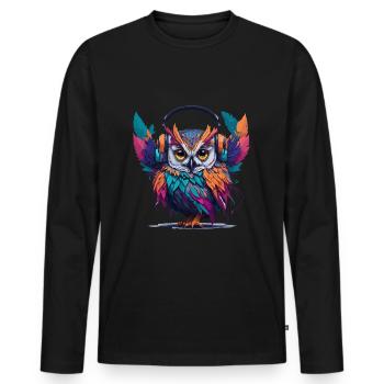 Kopfhörer Eule - Männer Premium Bio Langarmshirt - Schwarz - Vorne - Nico (187cm)
