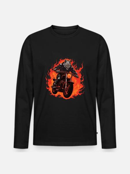 Motorcycle Biker Wolf Flame - Men's Premium Organic Long Sleeve Shirt - black