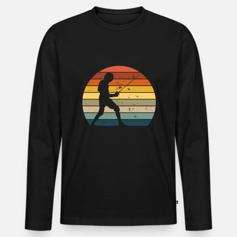 Retro-Zäune - Männer Premium Bio Langarmshirt - Schwarz
