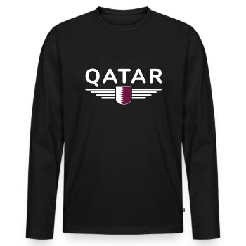 Qatar Design – Exclusif et moderne - T-shirt manches longues Premium bio Homme - noir - Devant - Nico (187cm)