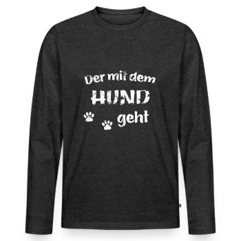 Qui va avec le chien - look usé - T-shirt manches longues Premium bio Homme - anthracite chiné - Devant - Nico (187cm)