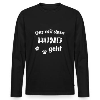 Qui va avec le chien - look usé - T-shirt manches longues Premium bio Homme - noir - Devant - Nico (187cm)
