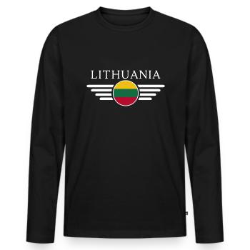 Lithuania T-Shirt: Tradition, Nature, Amber - Men's Premium Organic Long Sleeve Shirt - black - Front - Nico (187cm)