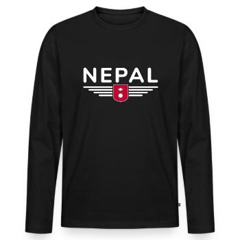 Nepal Design – Himalaya Abenteuer - Männer Premium Bio Langarmshirt - Schwarz - Vorne - Nico (187cm)