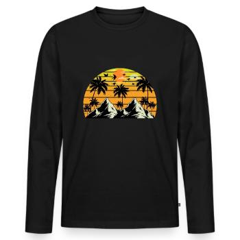 Retro Birding Sunset Vintage Bird Sunrise - T-shirt manches longues Premium bio Homme - noir - Devant - Nico (187cm)