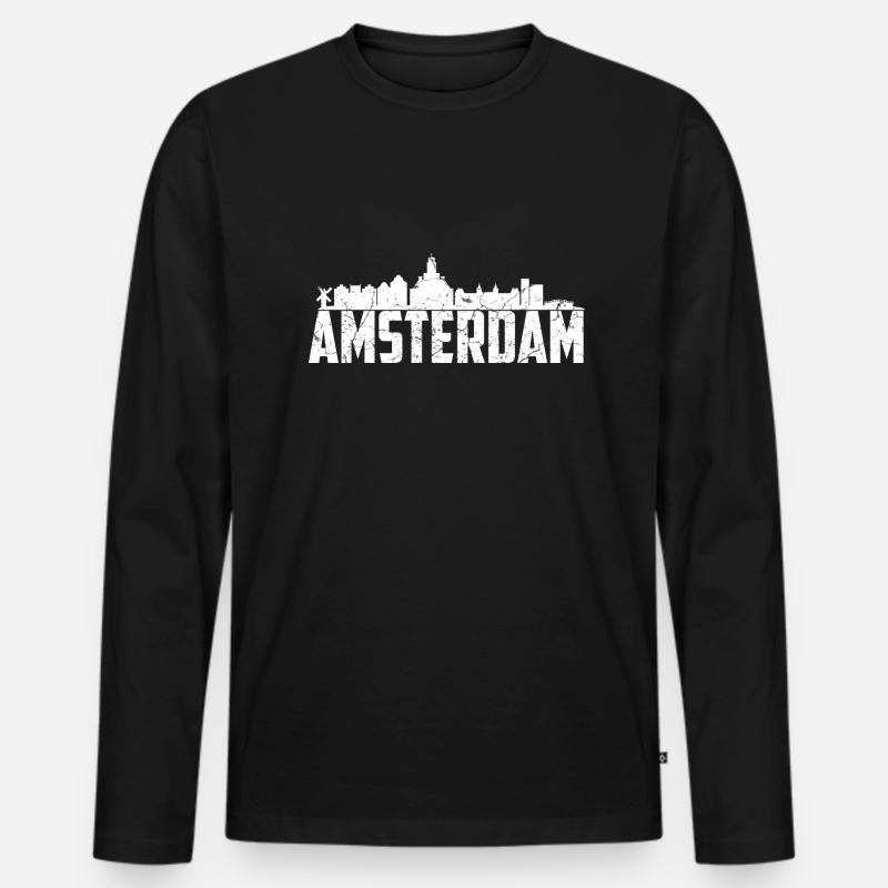 Amsterdam Skyline - Männer Premium Bio Langarmshirt - Schwarz