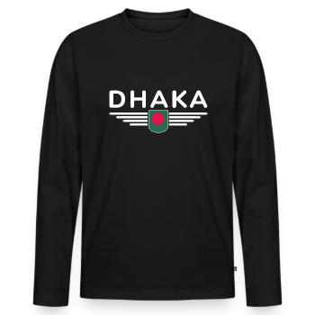 Dhaka Design – Herz Bangladeschs - Männer Premium Bio Langarmshirt - Schwarz - Vorne - Nico (187cm)