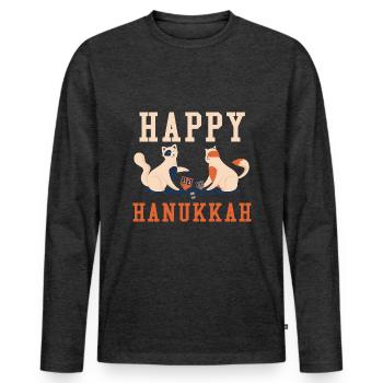 Chats Juifs de Noël Juif Joyeux Hanoukka - T-shirt manches longues Premium bio Homme - anthracite chiné - Devant - Nico (187cm)