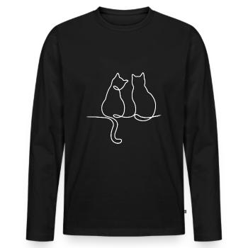 Lineart Katzen weiß - Männer Premium Bio Langarmshirt - Schwarz - Vorne - Nico (187cm)