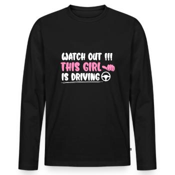 Pass auf Dieses Mädchen fährt - Führerschein - Männer Premium Bio Langarmshirt - Schwarz - Vorne - Nico (187cm)