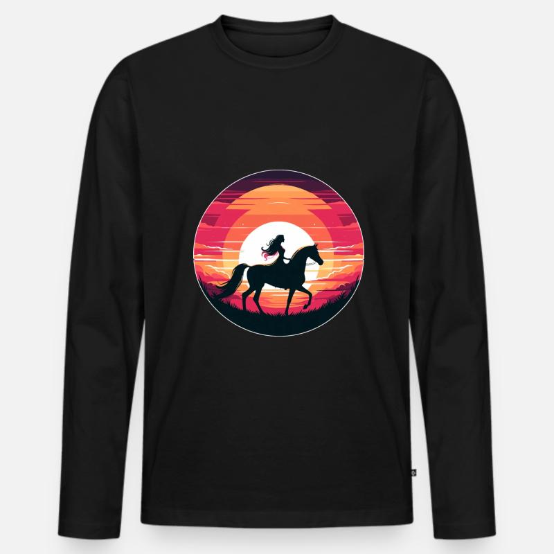 Arabisches Pferd Mädchen - Männer Premium Bio Langarmshirt - Schwarz