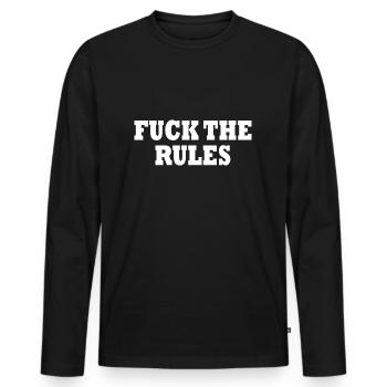 Fuck the rules - Männer Premium Bio Langarmshirt - Schwarz - Vorne - Nico (187cm)