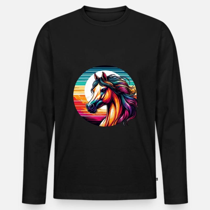 Arabische Pferdekunst - Männer Premium Bio Langarmshirt - Schwarz