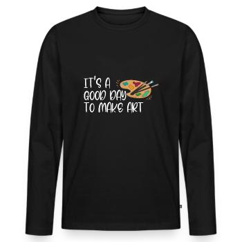 Professeur d’art Drôle de dicteur Cours d’art Cours d’art - T-shirt manches longues Premium bio Homme - noir - Devant - Nico (187cm)