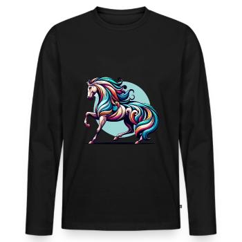 Bunte Pferdekunst - Männer Premium Bio Langarmshirt - Schwarz - Vorne - Nico (187cm)