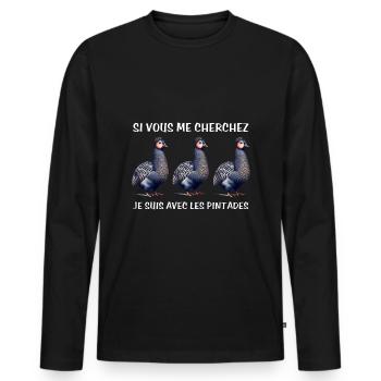 Cadeau agriculteur éleveur de pintades - T-shirt manches longues Premium bio Homme - noir - Devant - Nico (187cm)
