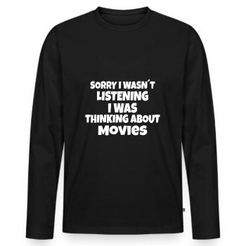 REGARDER UN FILM: penser au cinéma - T-shirt manches longues Premium bio Homme - noir - Devant - Nico (187cm)