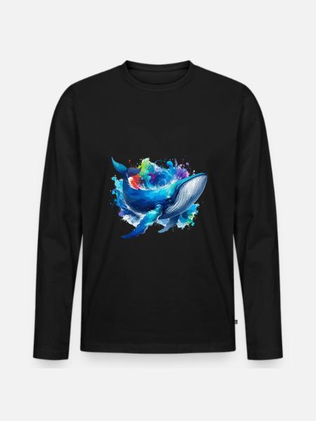 Blue Whale Colourful background - Men's Premium Organic Long Sleeve Shirt - black
