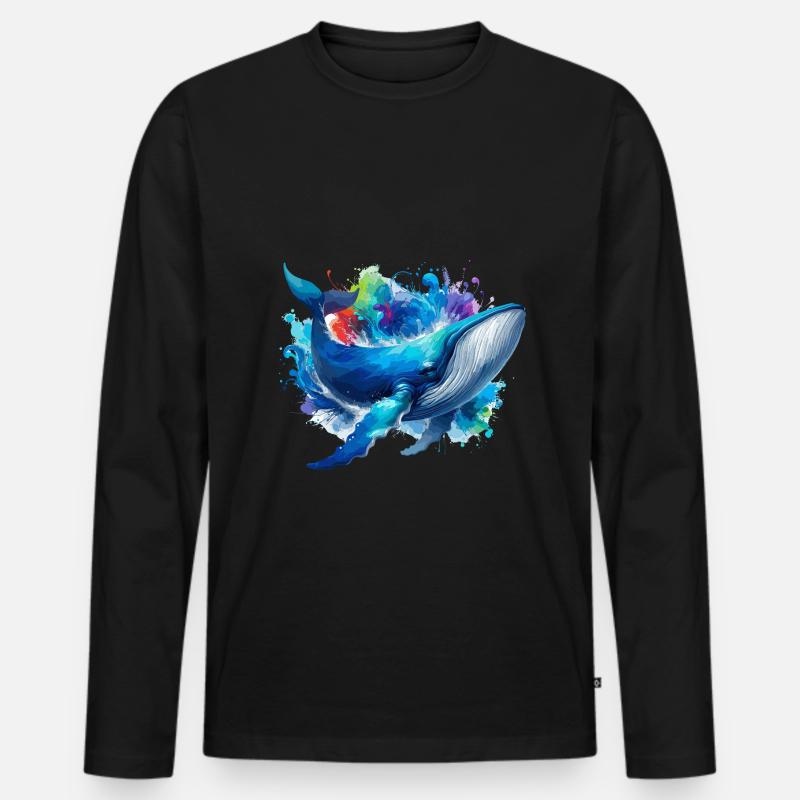 Blauwal Bunter Hintergrund - Männer Premium Bio Langarmshirt - Schwarz
