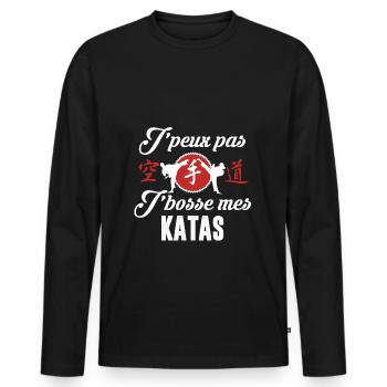 KARATE - Katas - T-shirt manches longues Premium bio Homme - noir - Devant - Nico (187cm)