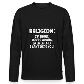 Funny Anti Religion Atheist Agnostic Skeptic - Men's Premium Organic Long Sleeve Shirt - black - Front - Nico (187cm)