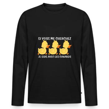 Cadeau agriculteur éleveur de canards - T-shirt manches longues Premium bio Homme - noir - Devant - Nico (187cm)