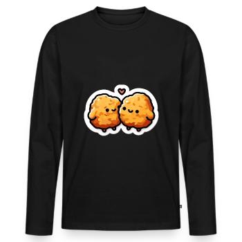 Cute Chicken Nuggets Heart Valentines Day - Men's Premium Organic Long Sleeve Shirt - black - Front - Nico (187cm)