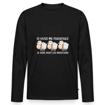 Cadeau agriculteur éleveur de moutons - T-shirt manches longues Premium bio Homme - noir - Devant - Nico (187cm)