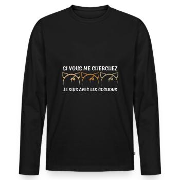 Cadeau agriculteur éleveur de cochons - T-shirt manches longues Premium bio Homme - noir - Devant - Nico (187cm)