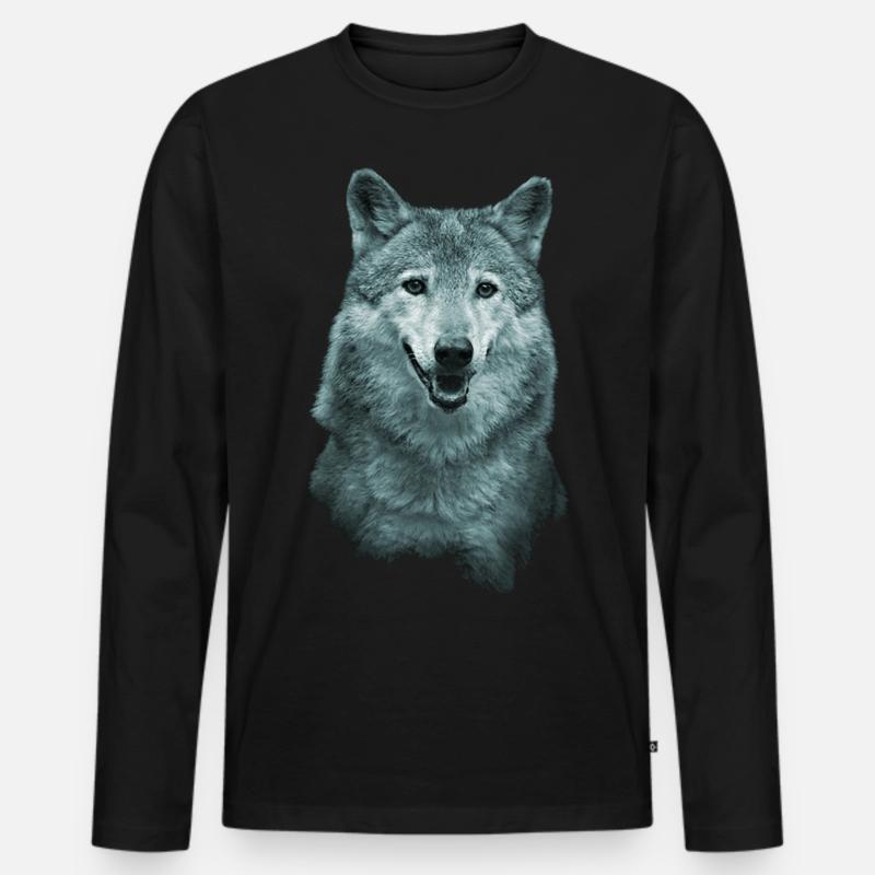 Wolf - Männer Premium Bio Langarmshirt - Schwarz