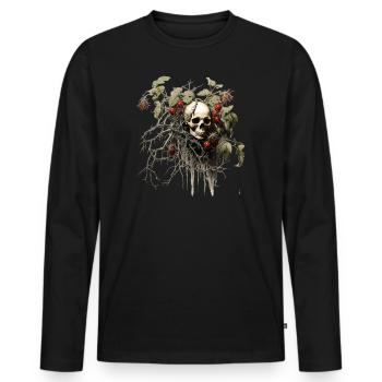 Squelette avec Plante, Gothique, Fantaisie, Druide, Nature - T-shirt manches longues Premium bio Homme - noir - Devant - Nico (187cm)