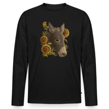Lustiger Esel, Sonnenblumen, Esel Freunde - Männer Premium Bio Langarmshirt - Schwarz - Vorne - Nico (187cm)