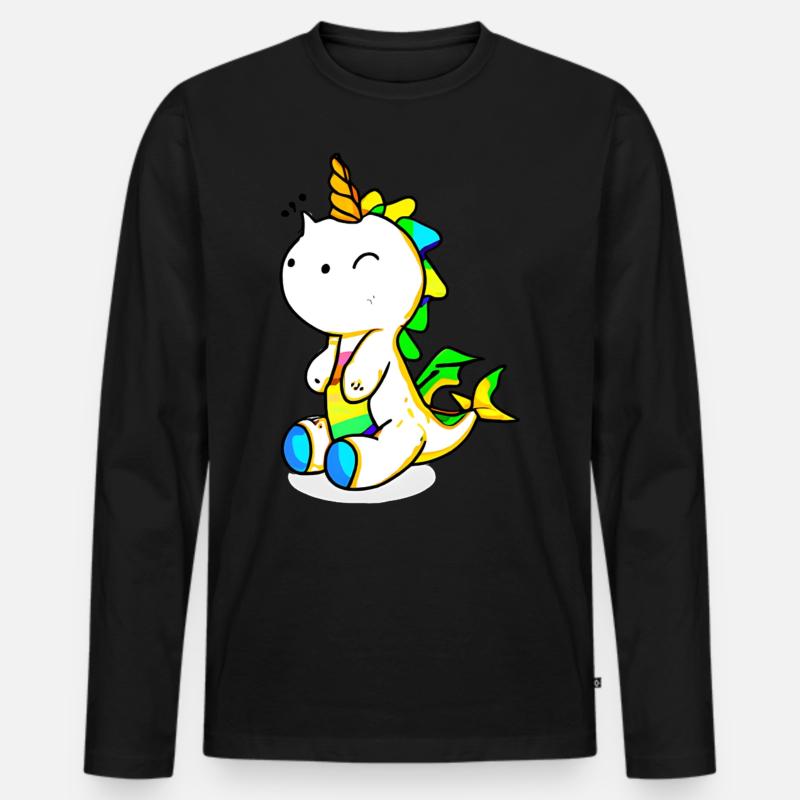 Dino Einhorn - Männer Premium Bio Langarmshirt - Schwarz