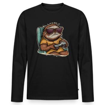 Joueur de jeu paresseux - T-shirt manches longues Premium bio Homme - noir - Devant - Nico (187cm)