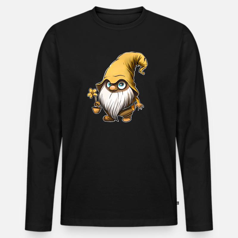 Gnome Gnomes Sunflower - Männer Premium Bio Langarmshirt - Schwarz