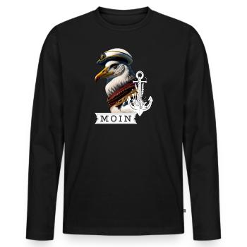 Cool Seagull, Captain Coast Sea Sea, Saying Moin - Men's Premium Organic Long Sleeve Shirt - black - Front - Nico (187cm)