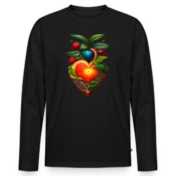 Fruits, Fruit, Heart, Vegan, Vegetarian - Men's Premium Organic Long Sleeve Shirt - black - Front - Nico (187cm)