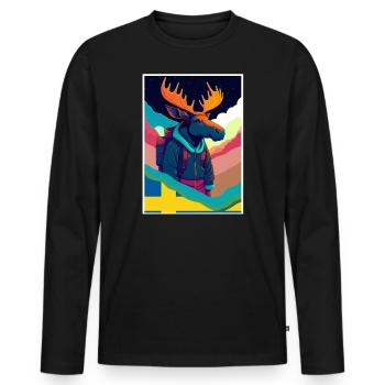 Moose, Hiking, Scandinavia Travel Holidays Sweden - Men's Premium Organic Long Sleeve Shirt - black - Front - Nico (187cm)