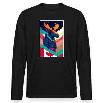 Elch, Wander Tour , Natur Reise Urlaub Kanada - Männer Premium Bio Langarmshirt - Schwarz - Vorne - Nico (187cm)