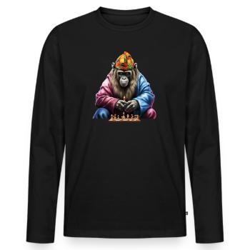 Chimpanzé jouant à l’art des échecs, échecs de singe - T-shirt manches longues Premium bio Homme - noir - Devant - Nico (187cm)