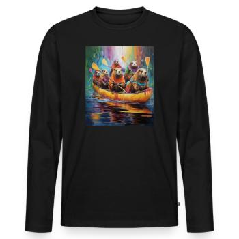 lustige Biber im Boot, Kajak Kanadier paddeln Kanu - Männer Premium Bio Langarmshirt - Schwarz - Vorne - Nico (187cm)