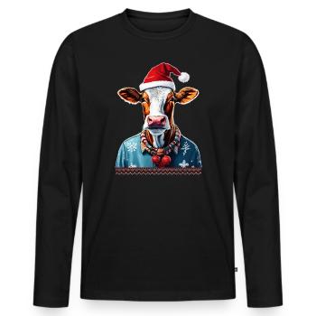 lustige Kuh, Ugly Christmas Xmas Weihnachten - Männer Premium Bio Langarmshirt - Schwarz - Vorne - Nico (187cm)