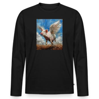 Angel, Art, Humor, Lucky Pig, Pig, Wings - Men's Premium Organic Long Sleeve Shirt - black - Front - Nico (187cm)