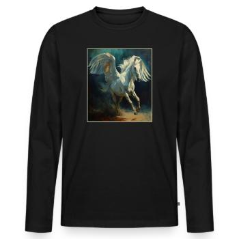 Ange, Art, Humour, Mule, Poney, Cheval avec des ailes - T-shirt manches longues Premium bio Homme - noir - Devant - Nico (187cm)