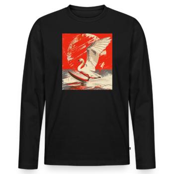 Surfing Artist Water Sports Popart Swan surfer - Men's Premium Organic Long Sleeve Shirt - black - Front - Nico (187cm)