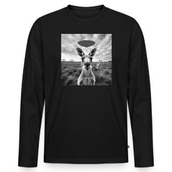 Pop Art Selfie with UFO Kangaroo - Men's Premium Organic Long Sleeve Shirt - black - Front - Nico (187cm)