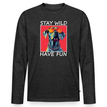 Spruch,Stay Wild, Have Fun cooler Hund Hunde - T-shirt manches longues Premium bio Homme - anthracite chiné - Devant - Nico (187cm)