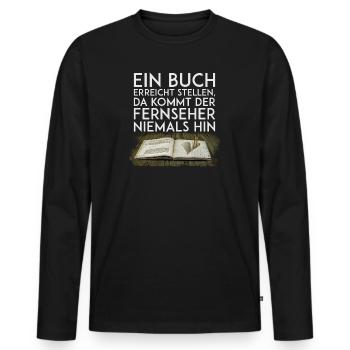 Bücher lesen - Männer Premium Bio Langarmshirt - Schwarz - Vorne - Nico (187cm)