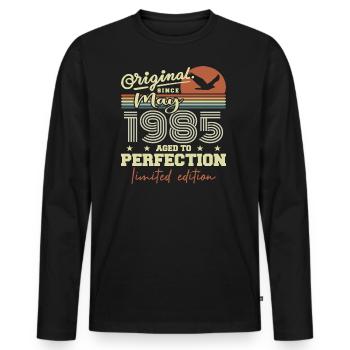Mai 1985 | Mai 1985 Mai 1985 Geburtstagsgeschenk - Männer Premium Bio Langarmshirt - Schwarz - Vorne - Nico (187cm)